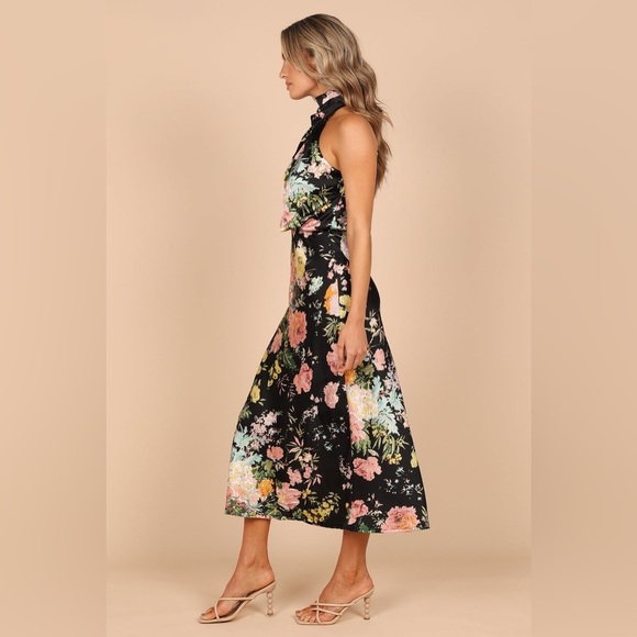 PETAL & PUP ANABELLE HALTER NECK MIDI DRESS - BLACK FLORAL B3211 - Picture 5 of 8